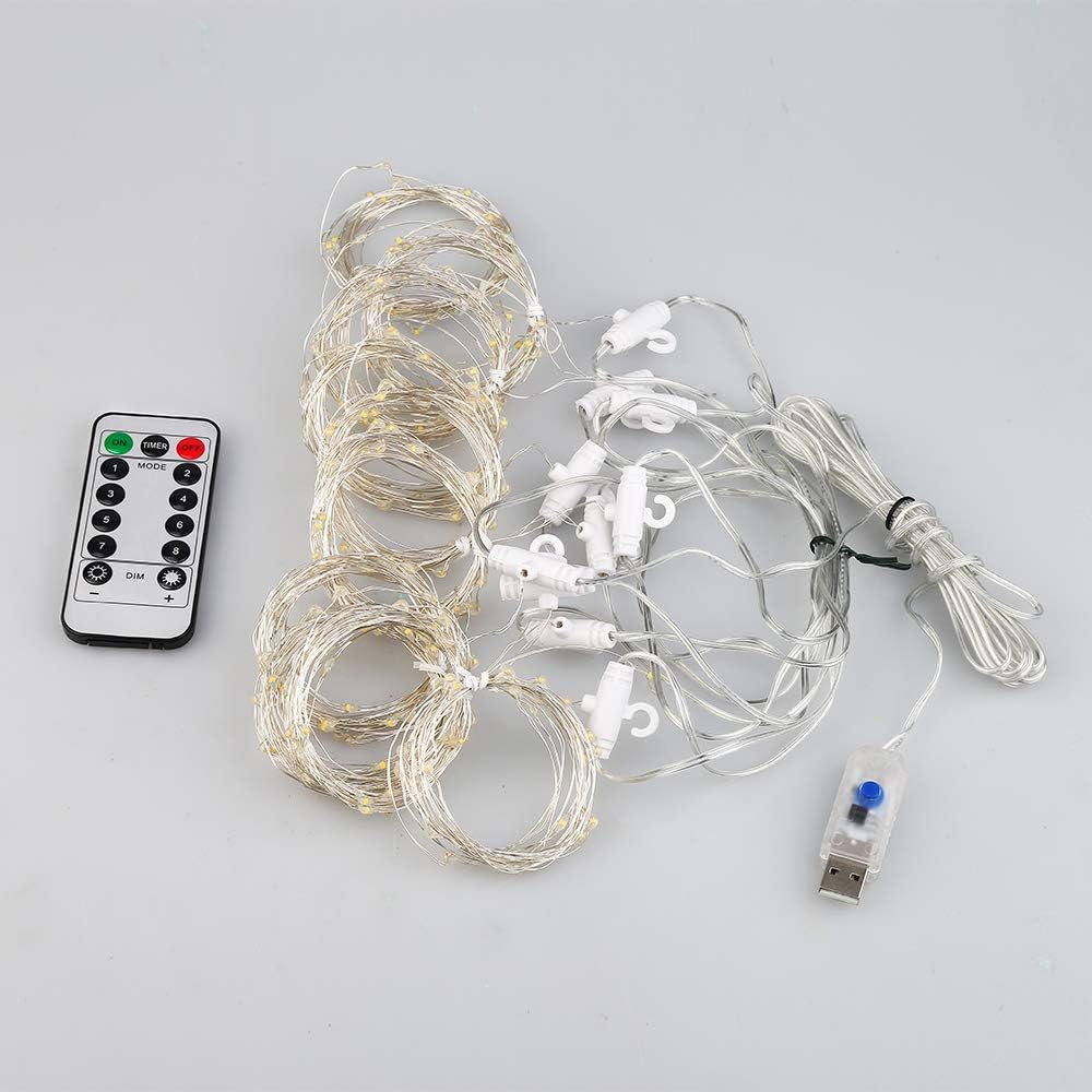 Rideau Lumineux, Fenêtre Guirlandes Lumineuses 300 LED 3m*3m, 8 Modes d'Eclairage, Ambiance pour Décoration- Blanc Chaud - 5