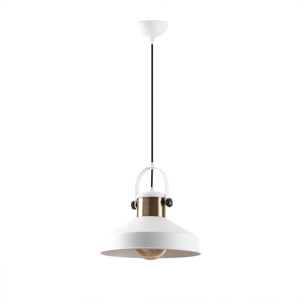 Lampa wisząca Momo vintage z białym metalowym kloszem i mosiężnymi detalami ø35 cm