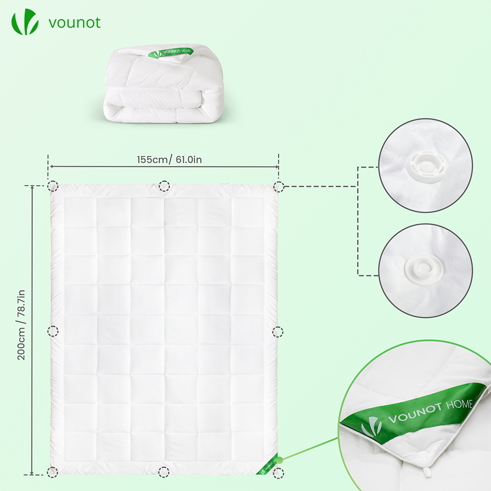 Couette temperee doux avec rembourrage polyester 300gsm 155x200cm blanc VOUNOT® - 7