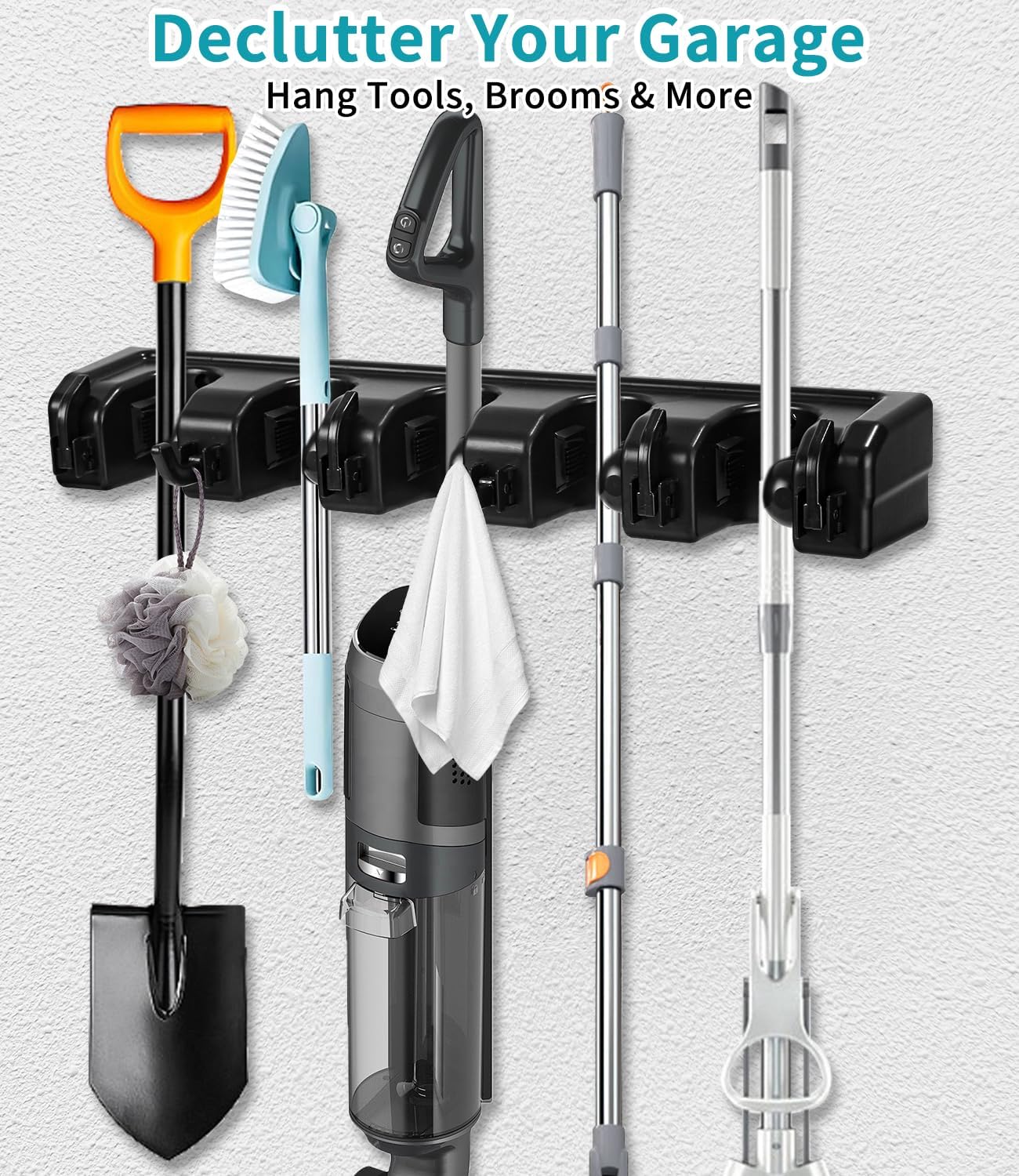 2 Pièces Accroche Balai Mural,Porte-Balais Muraux avec 10 Emplacements et 12 Crochets – Support Mural pour Balais, Outils de Jardin et Garage - 2