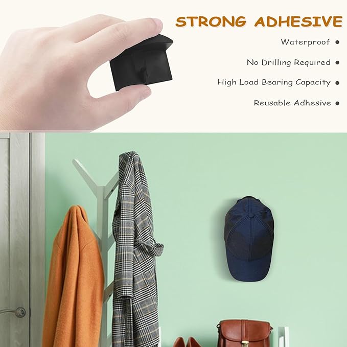 Ganci Porta Cappelli Trasparenti 10 Pezzi – Appendi Cappellini Invisibili Senza Trapano Supporti (Adesivi o con Viti) Elegante Organizer per Cappellino Parete Armadio Porta Giacche da Ingresso Camera