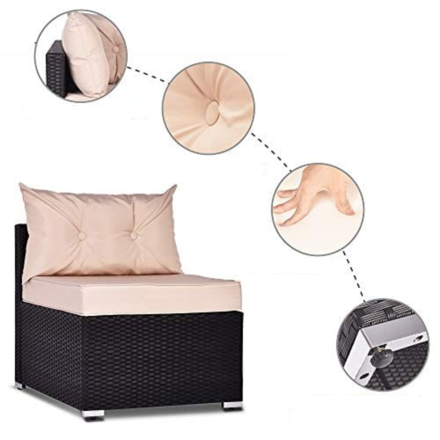 Salon de jardin en Résine tressée Noir 6 personnes - 5