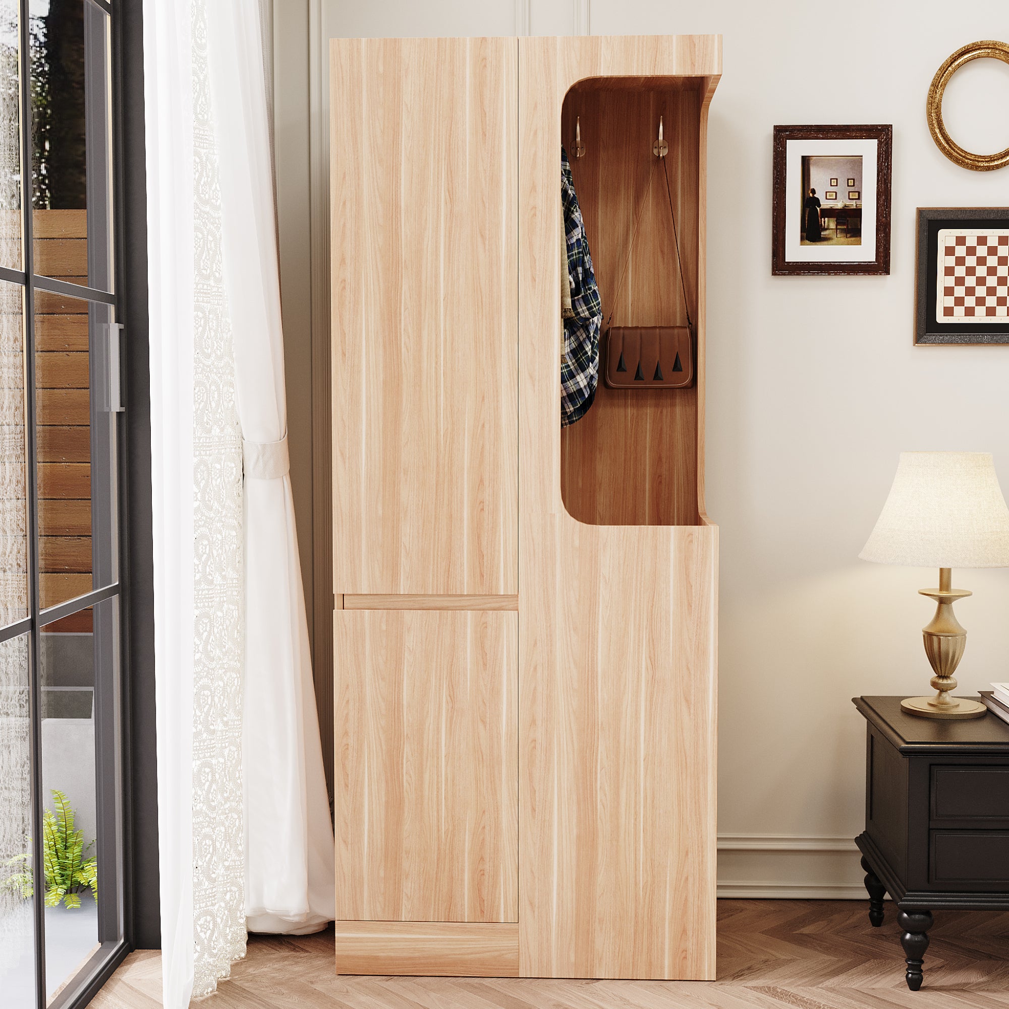 Szafa 70x40x170 cm - z 3 szufladami - z 2 frontami - kolor naturalny - 3