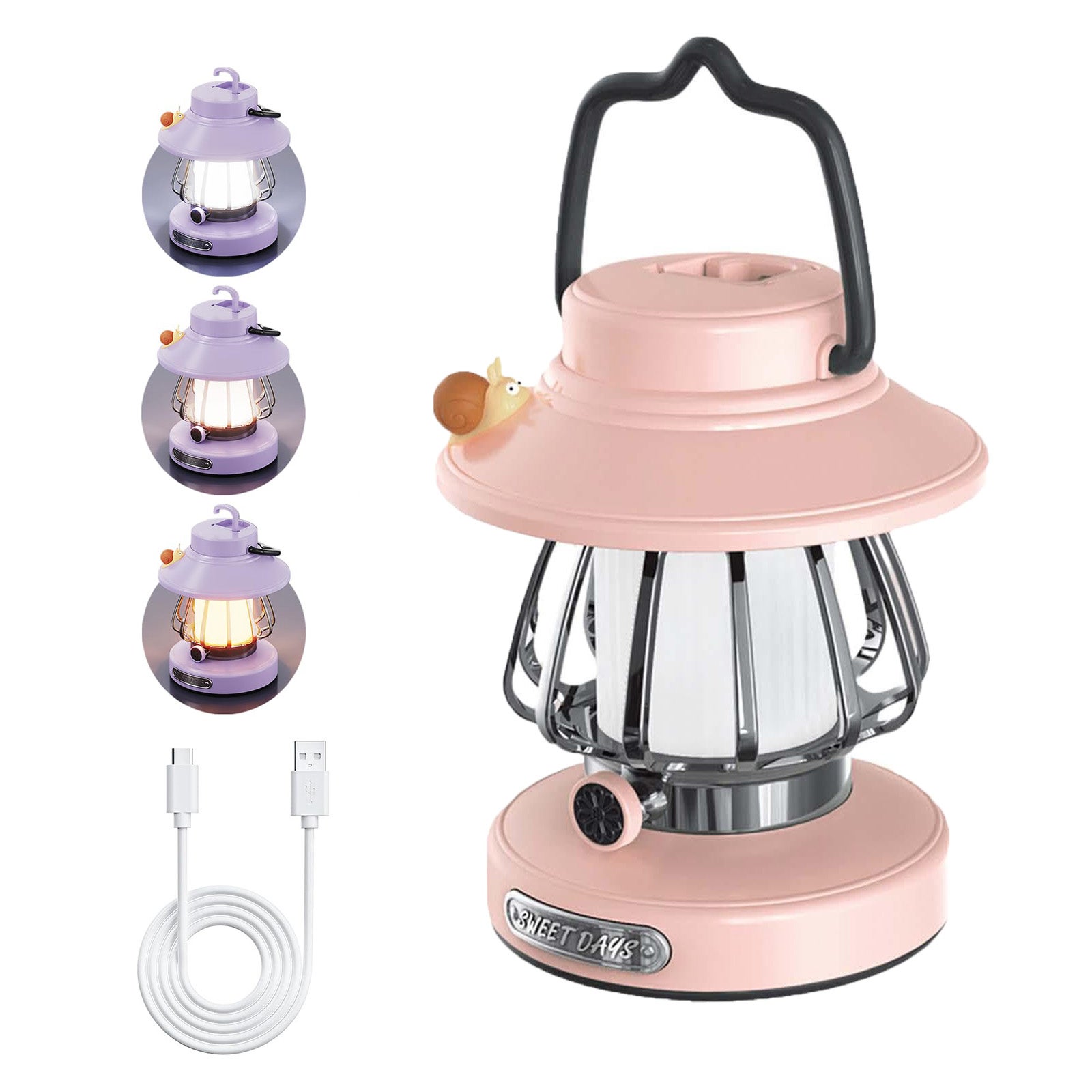 Lampa kempingowa LED, sprzęt outdoorowy, trzy temperatury barwowe 3000-6500 K, na zewnątrz i wewnątrz, w przypadku przerw w dostawie prądu (różowa)