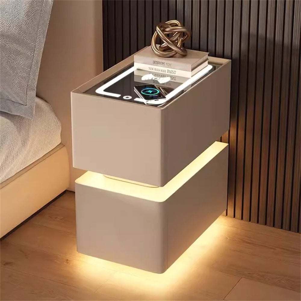 Table Connectee Table de chevet connectée, éclairage LED, finition cuir, table de ...