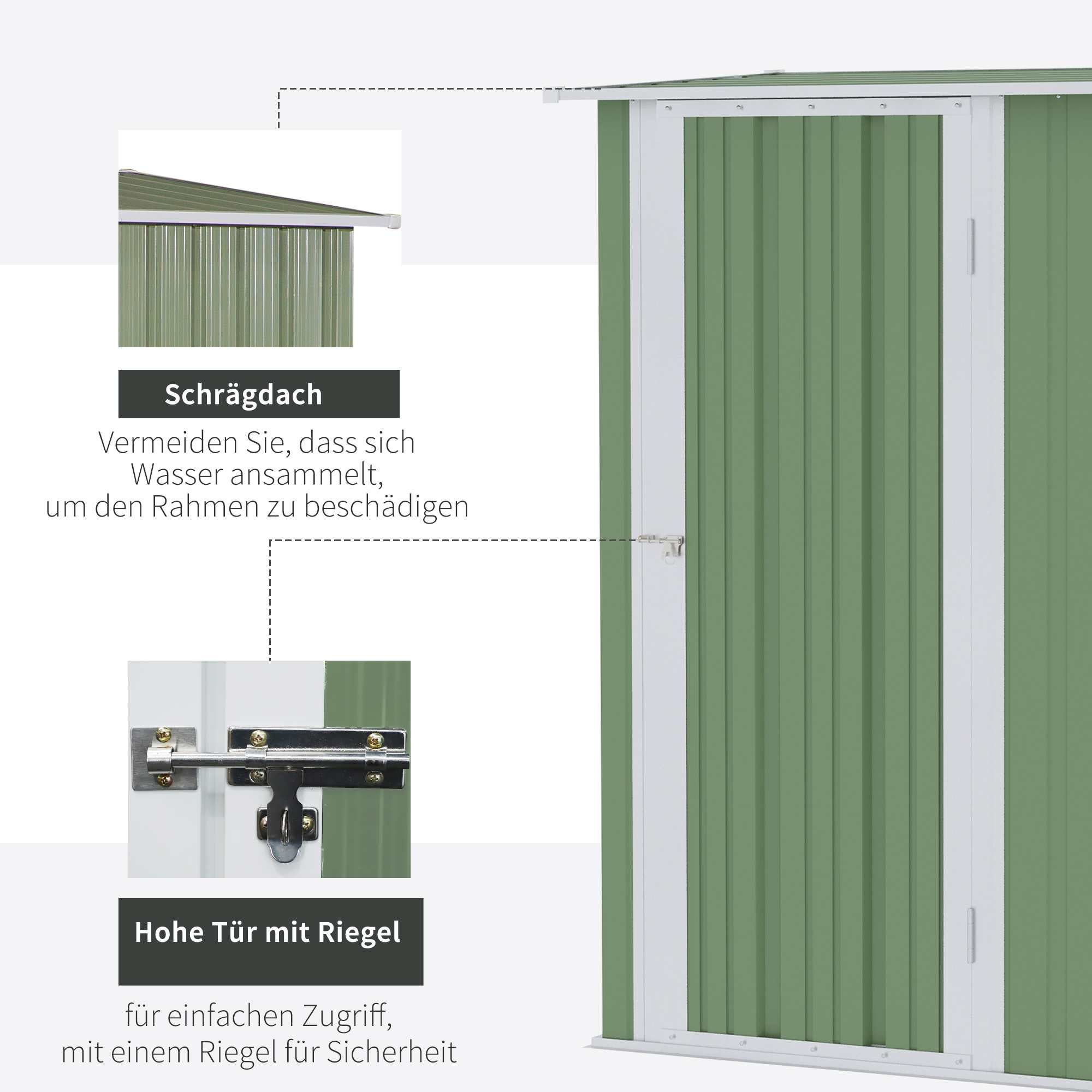 Abri de jardin en métal vert 142x84x189 cm, avec porte, résistant au vent et à la pluie - 5