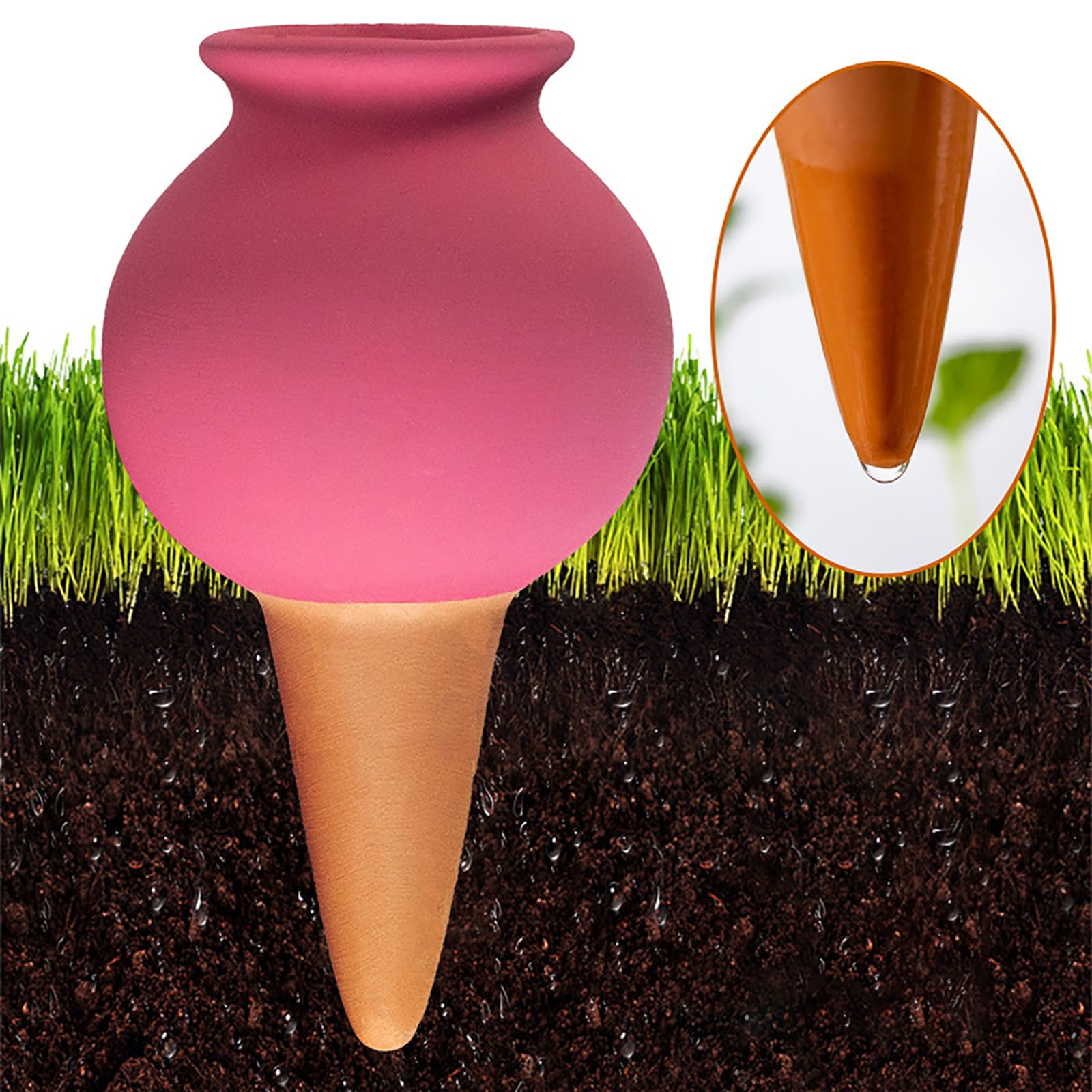 4 Arrosage Plante Interieur,Oyas a Planter Terre Cuite Extérieur,Terre Cuite Dispositifs d'Arrosage Automatiques en Céramique pour Vacances Plante - 5