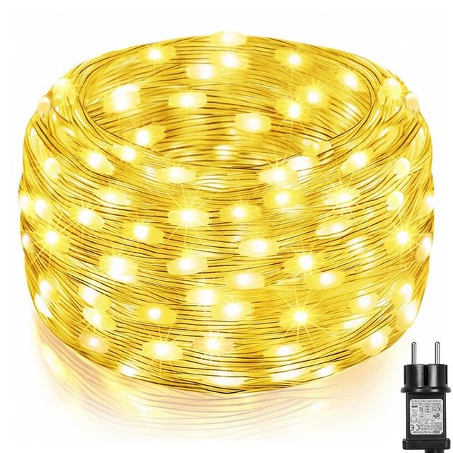 30M 300 diod LED Łańcuch świetlny na imprezę Ciepła biel łańcuch świetlny na choinkę, zasilany prądem z 8 trybami pracy,funkcja zapamiętywania