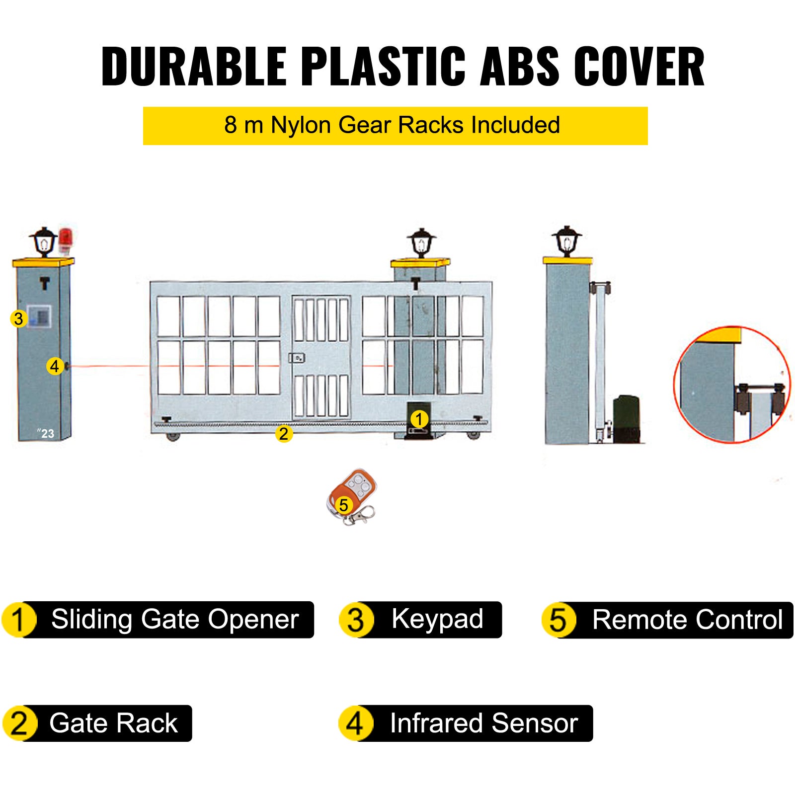 Abridor de puerta corredera,SucceBuy 1800 kg 8 m,automático con 4 mandos a distancia y control por aplicación,motor eléctrico para puerta corredera - 4