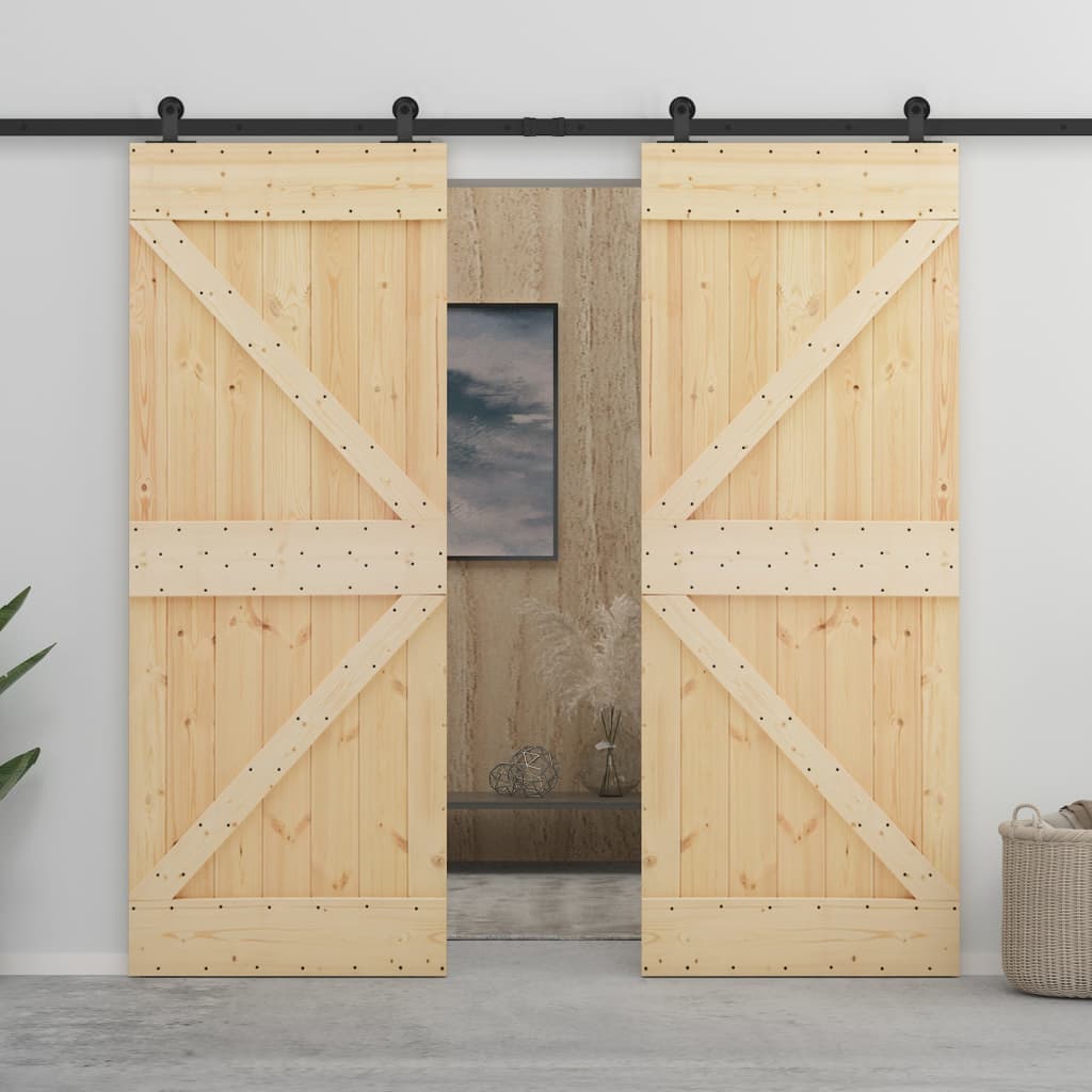 Porta Scorrevole In Legno Di Pino 100x210 Cm - Con Kit Hardware, Perfetta Per Interni Ed Esterni - Foto 11