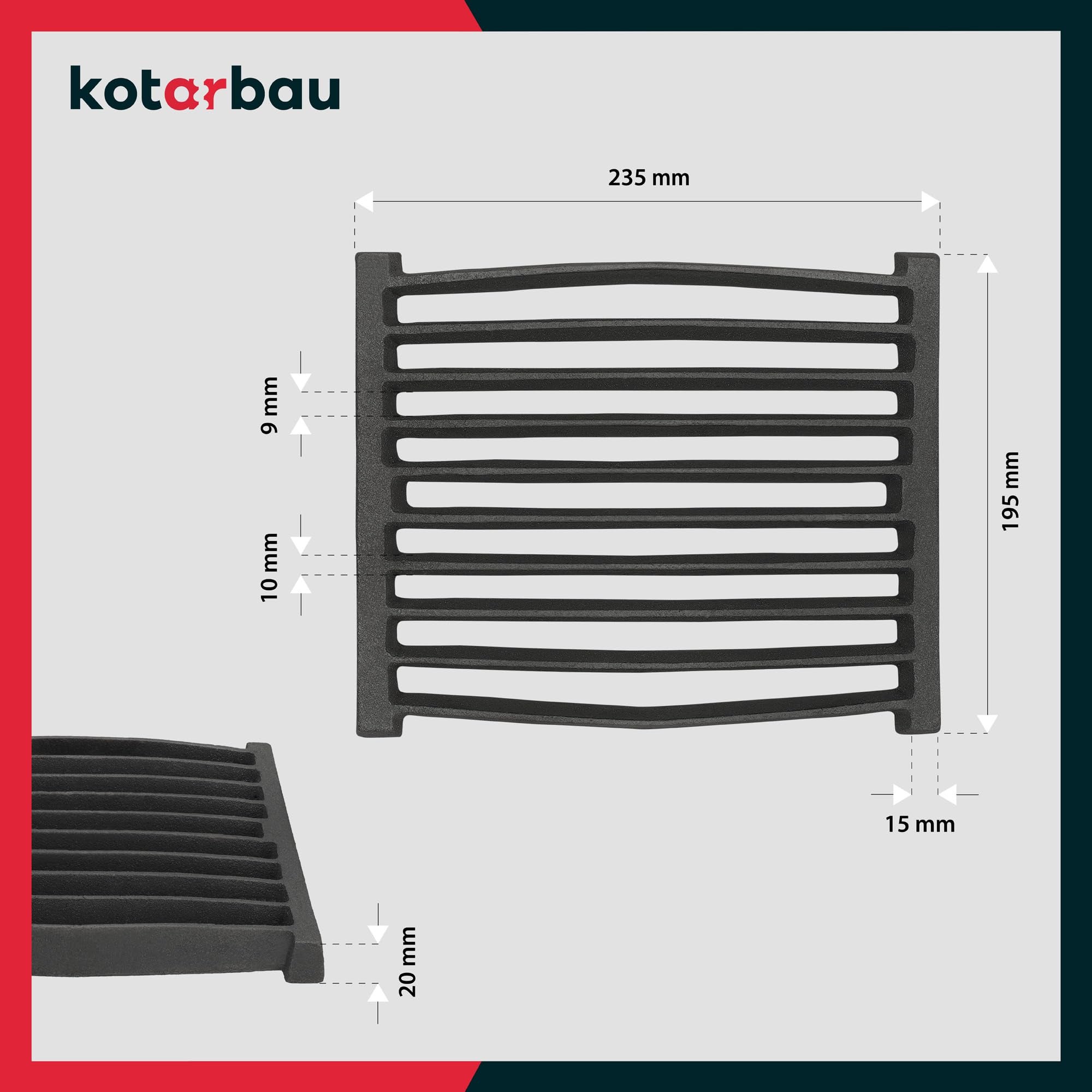 Grille de Cheminée en fonte 23 x 20 cm - Grille en fonte carrée - Résiste aux températures élevées - KOTARBAU - 4