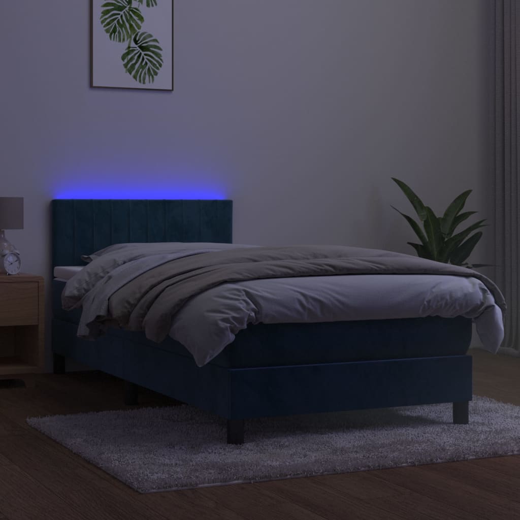 Sommier à lattes de lit avec matelas LED Bleu foncé 100x200 cm - 4