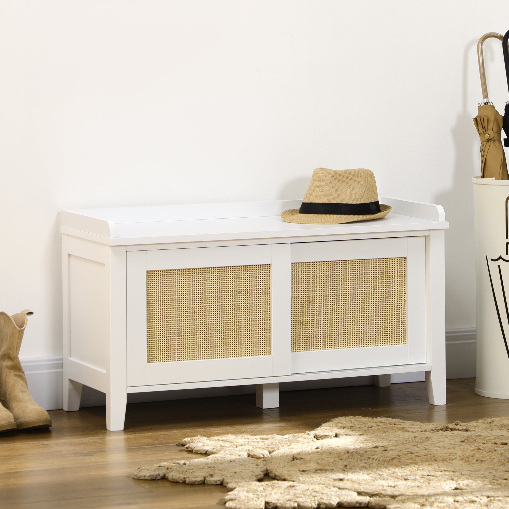 Banc à chaussures HOMCOM MDF, blanc Rotin 80x35x45 cm 837-375V80WT - 2