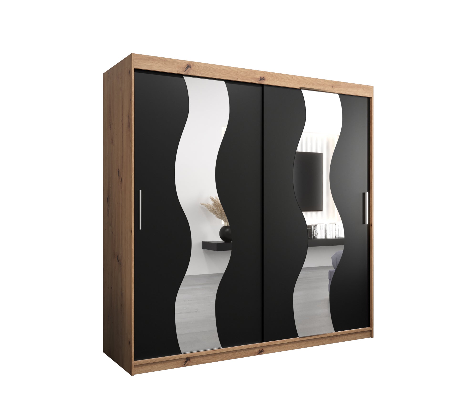 Szafa przesuwna garderoba SEWILLA 200 x 62 x 200 cm Artisan + Czarny - Abiks Meble