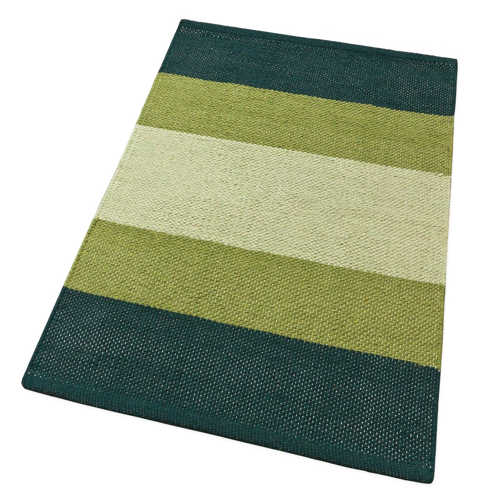 Alfombra de baño cocina 55x110 cm algodón puro suave absorbente lavable tejidas a mano rayas grandes verde