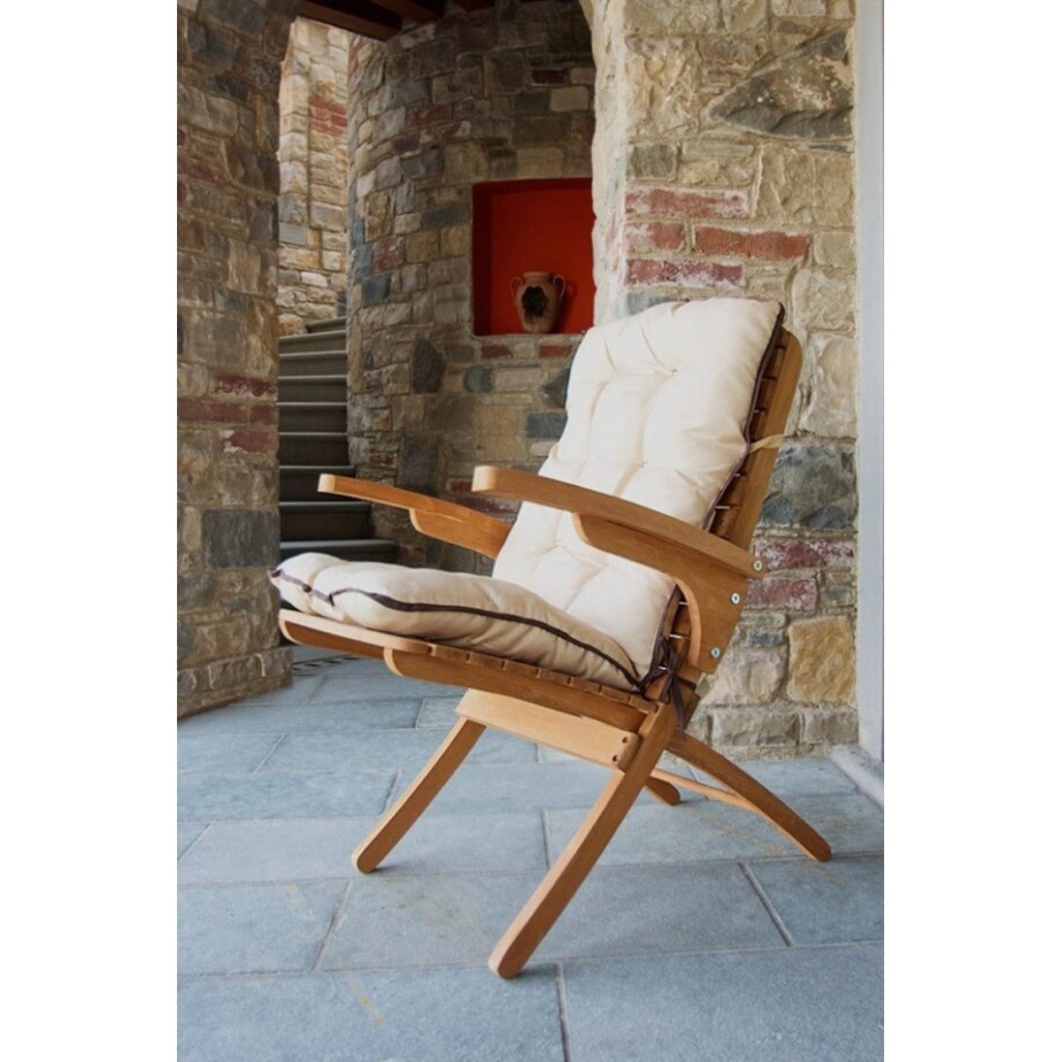 Poltroncina in Legno da Esterno con Cuscino Rimovibile Poltrona