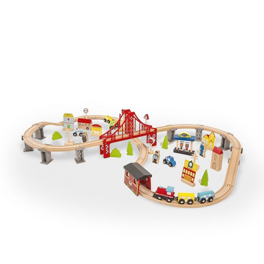Tavolo multiattività con pista di legno e città con accessori e vei Tavolo multiattività con pista di legno e città con accessori e vei