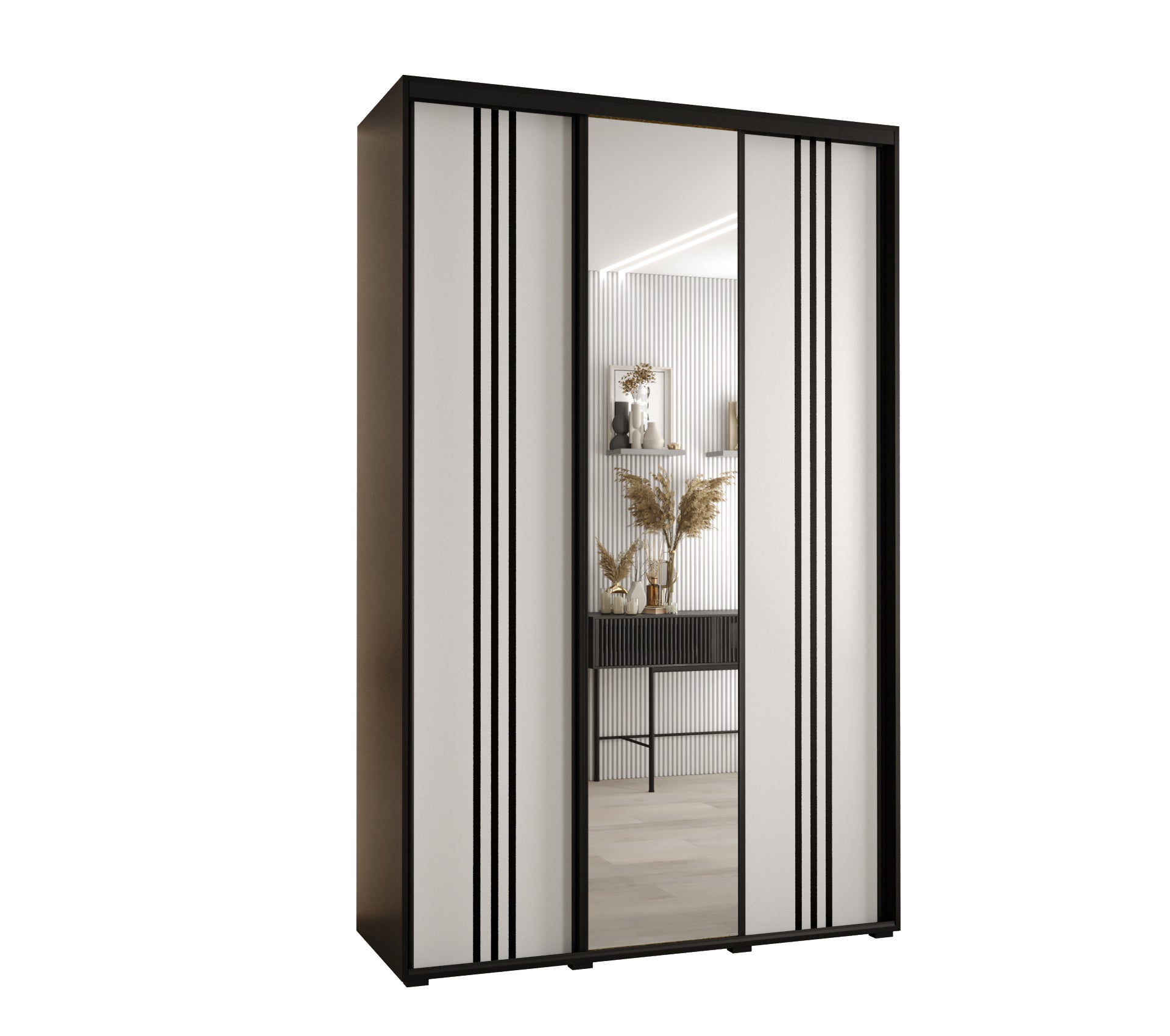 Szafa przesuwna z lustrem wysoka Davos 7 160 x 60 x 235,2 cm czarny + biały + u. czarny - Abiks Meble