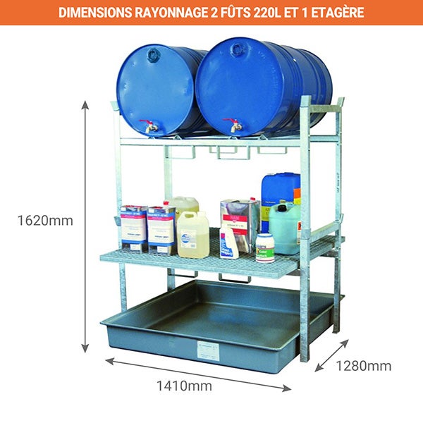 Rayonnage en acier 2 niveaux pour 4 fûts de 220 litres - 245007 - 3