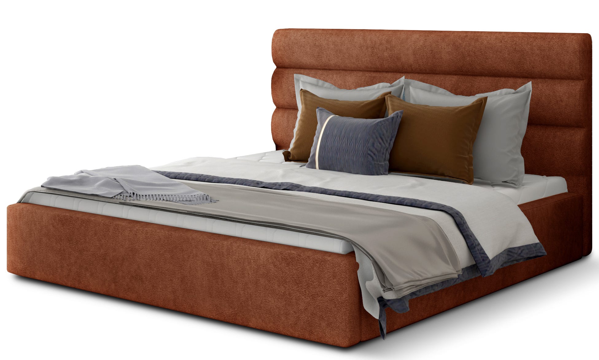 Lit double avec sommier Klarina - Tissu rembourré-Couleur Rouge tomette ...