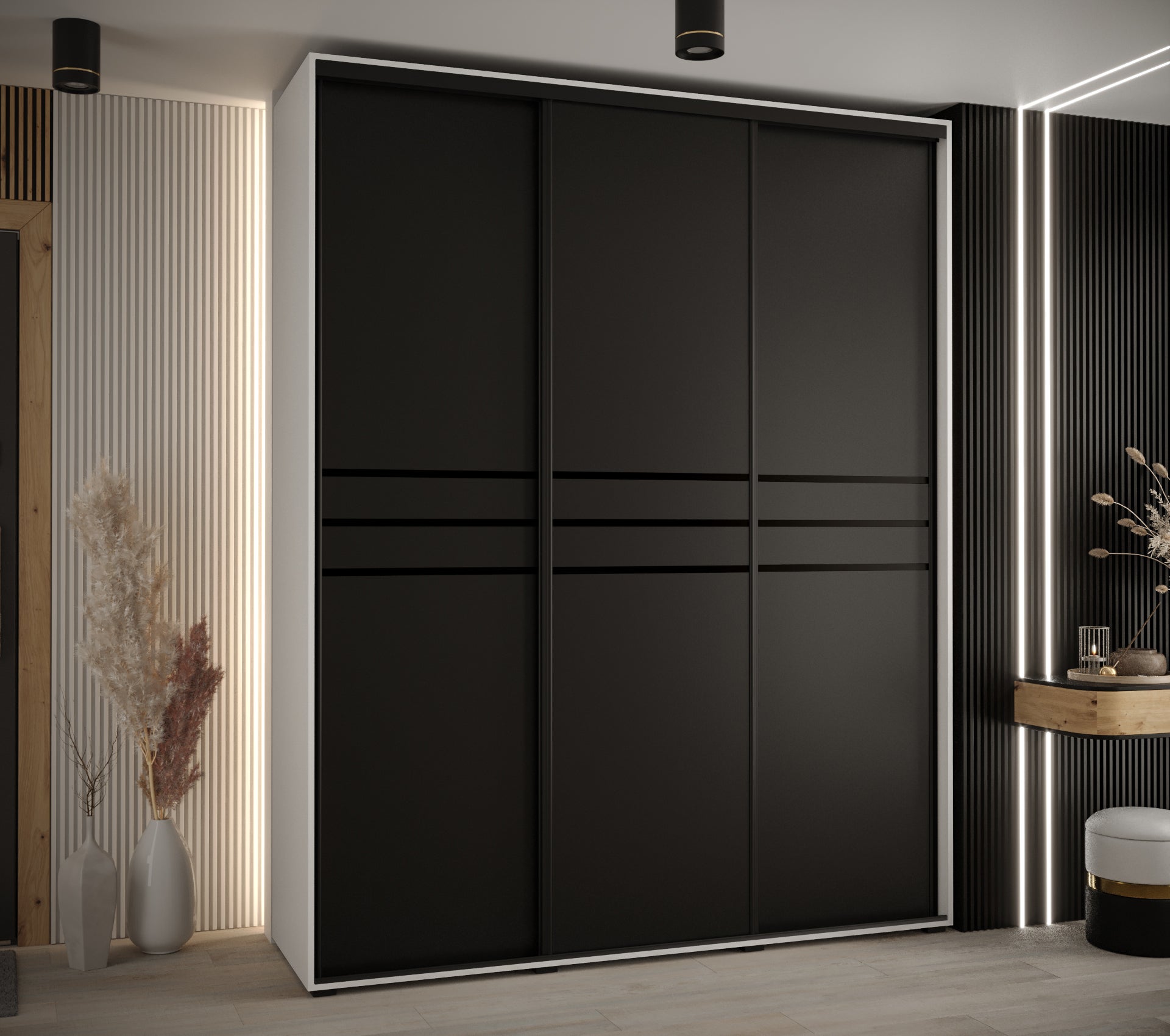 Szafa przesuwna wysoka Davos 10 200 x 60 x 235,2 cm biały + czarny + u. czarny - Abiks Meble - 2