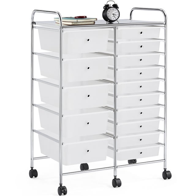 Meuble De Rangement Sur Roulettes IDIMEX - 6 Tiroirs Plastique, Métal Chromé (Neuf)