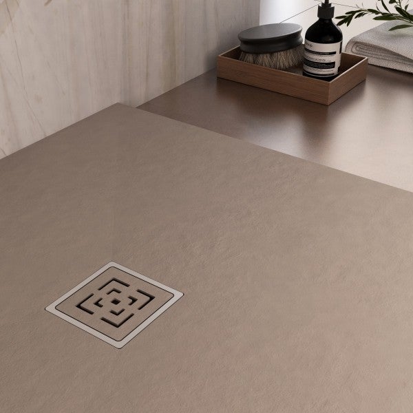 Piatto doccia mineralmarmo roma con griglia in tinta colore tortora, dimensioni 75x150 - 2