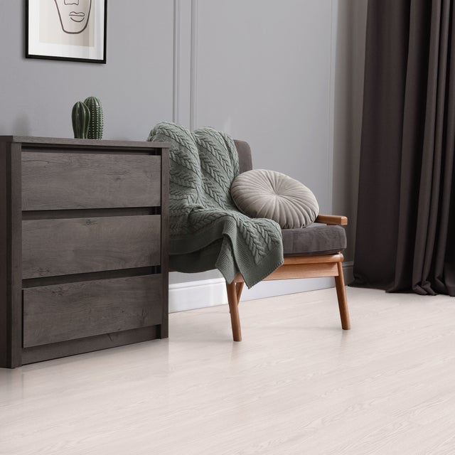 Revêtement de sol autocollant en PVC vinyle 6,69m²/48 planches 91,5 cm x 15,3 cm blanc aspect chêne antidérapant résistant à l'eau l'abrasion