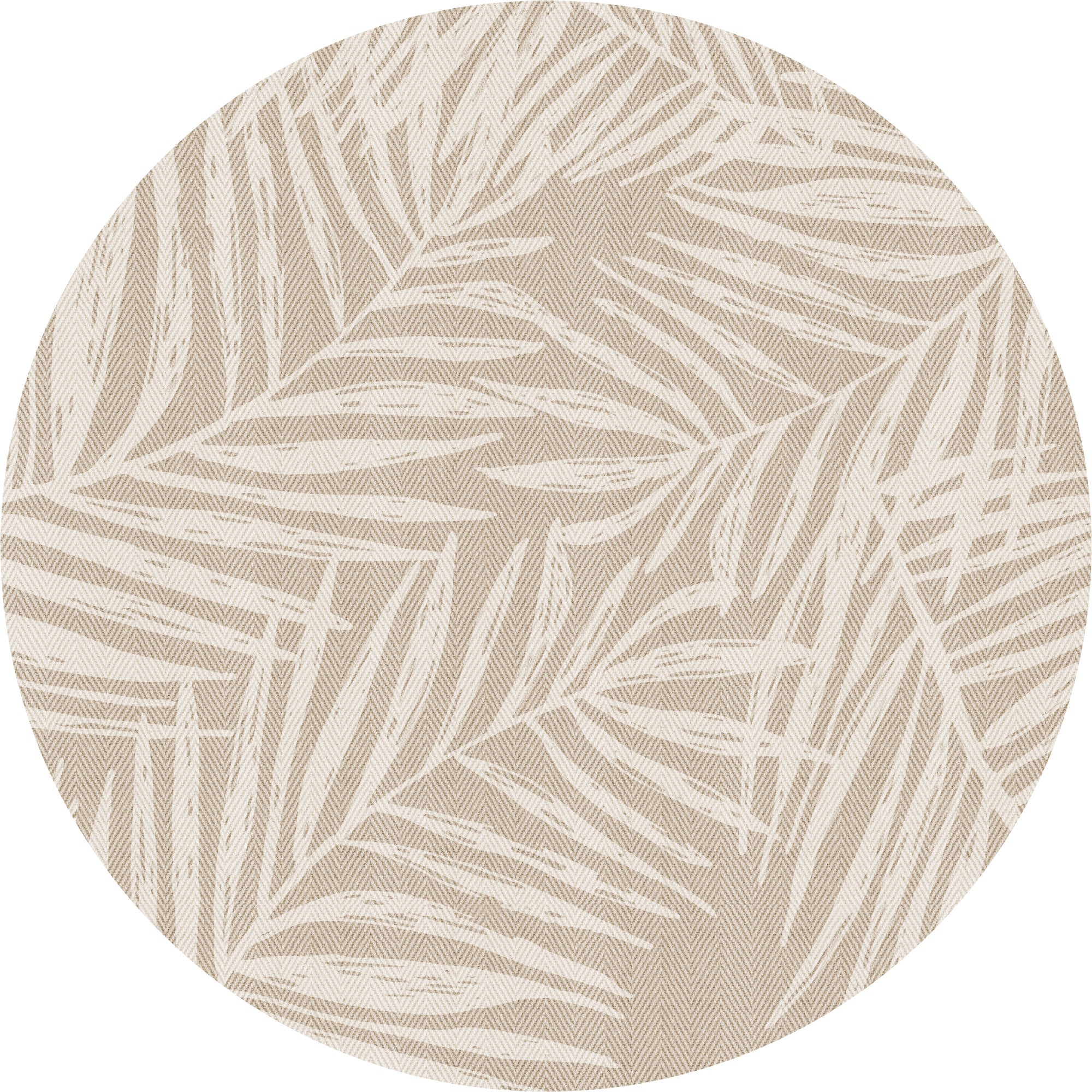Tapis PVC intérieur/extérieur Feuilles beiges [Diam] 150 cm - PVC imprimé, lavable, ignifuge, pour le salon et la cuisine - 3