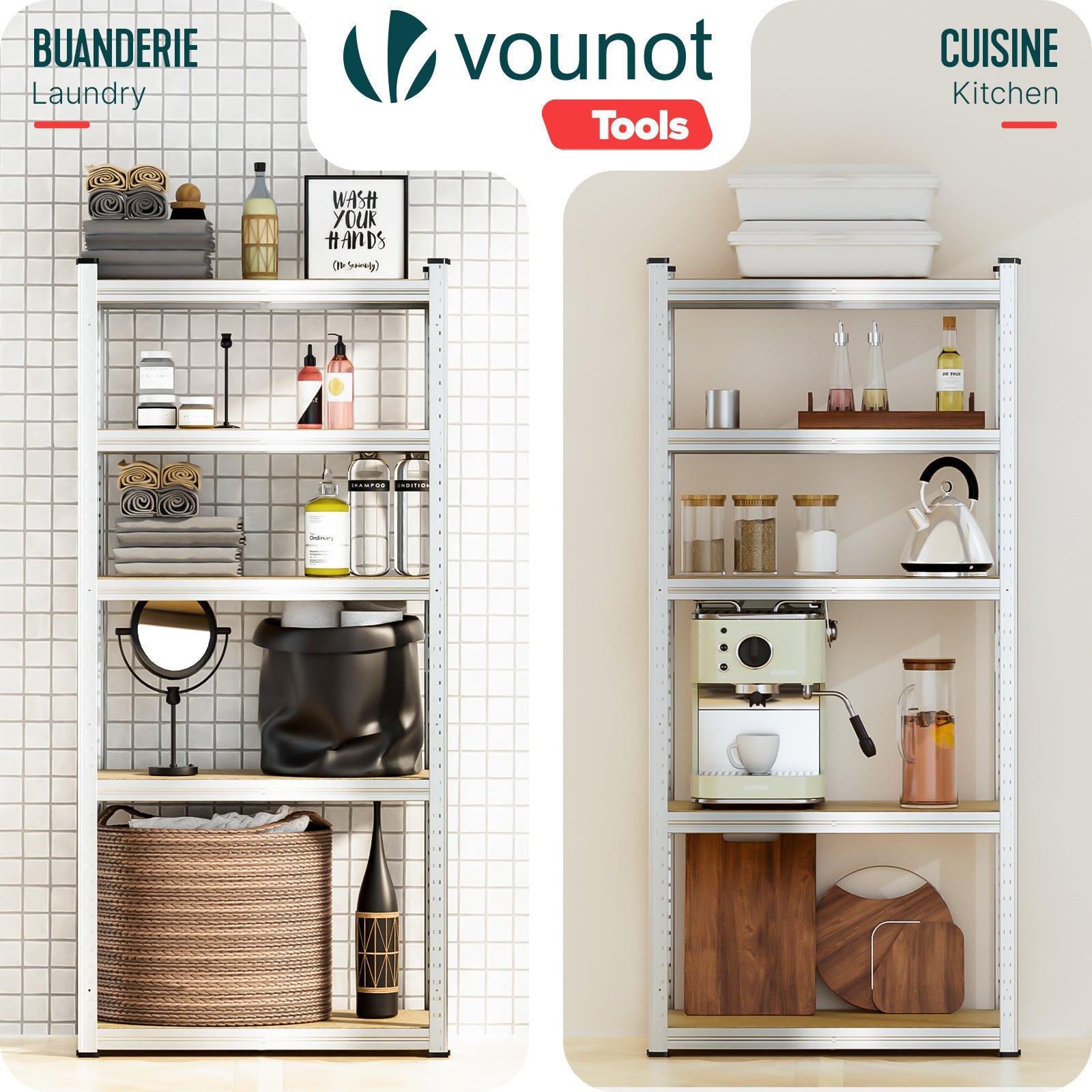 Lot de 2 étagères métalliques charge lourde 875kg - 70x30x150cm - 5 tablettes réglables - rayonnage robuste VOUNOT® - 7