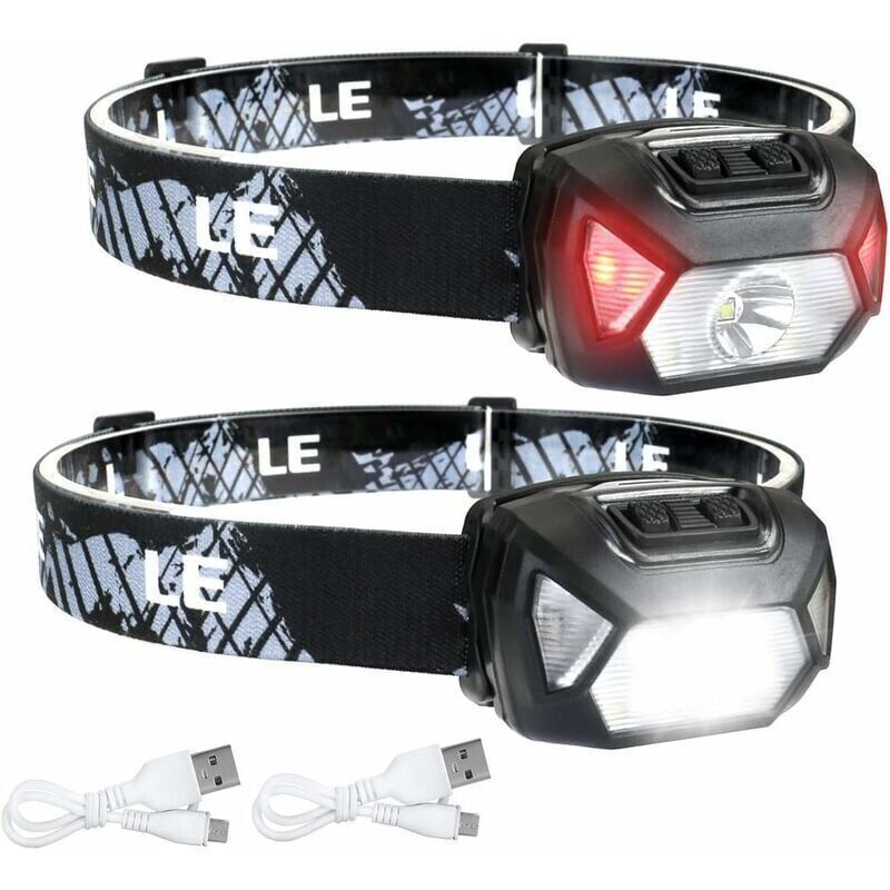 Lanternă frontală LED USB Enowelir D500 2000 lux Alb și Roșu 6 Moduri IPX6, pentru Ciclism, Camping, Drumeții DIY - Pachet de 2 2buc