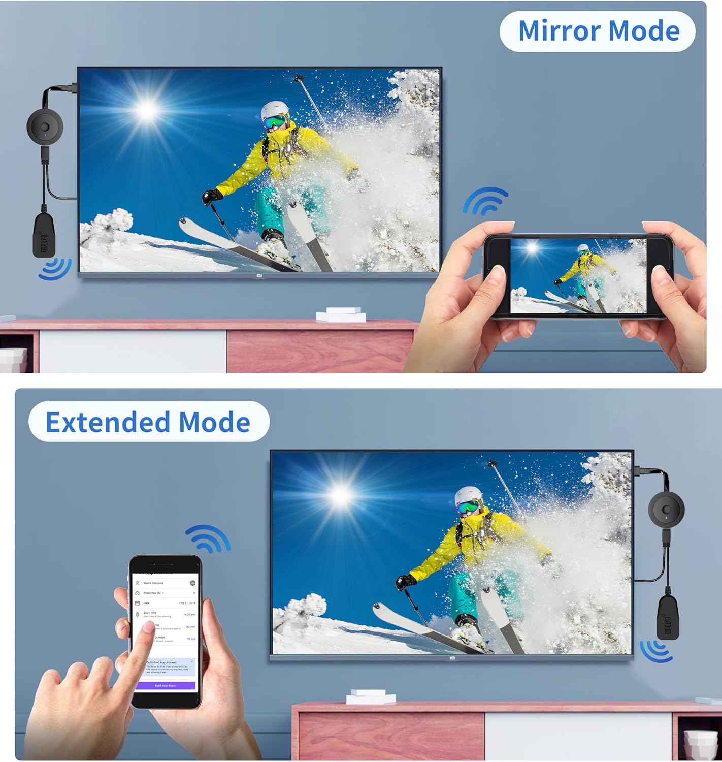 HDMI Dongle Sans Fil HD, Adaptateur TV Streaming WiFi, Lecteur Média pour Miracast/AirPlay/iOS/Mac/Android/Windows/DLNA, Compatible Projecteur Écran - 4