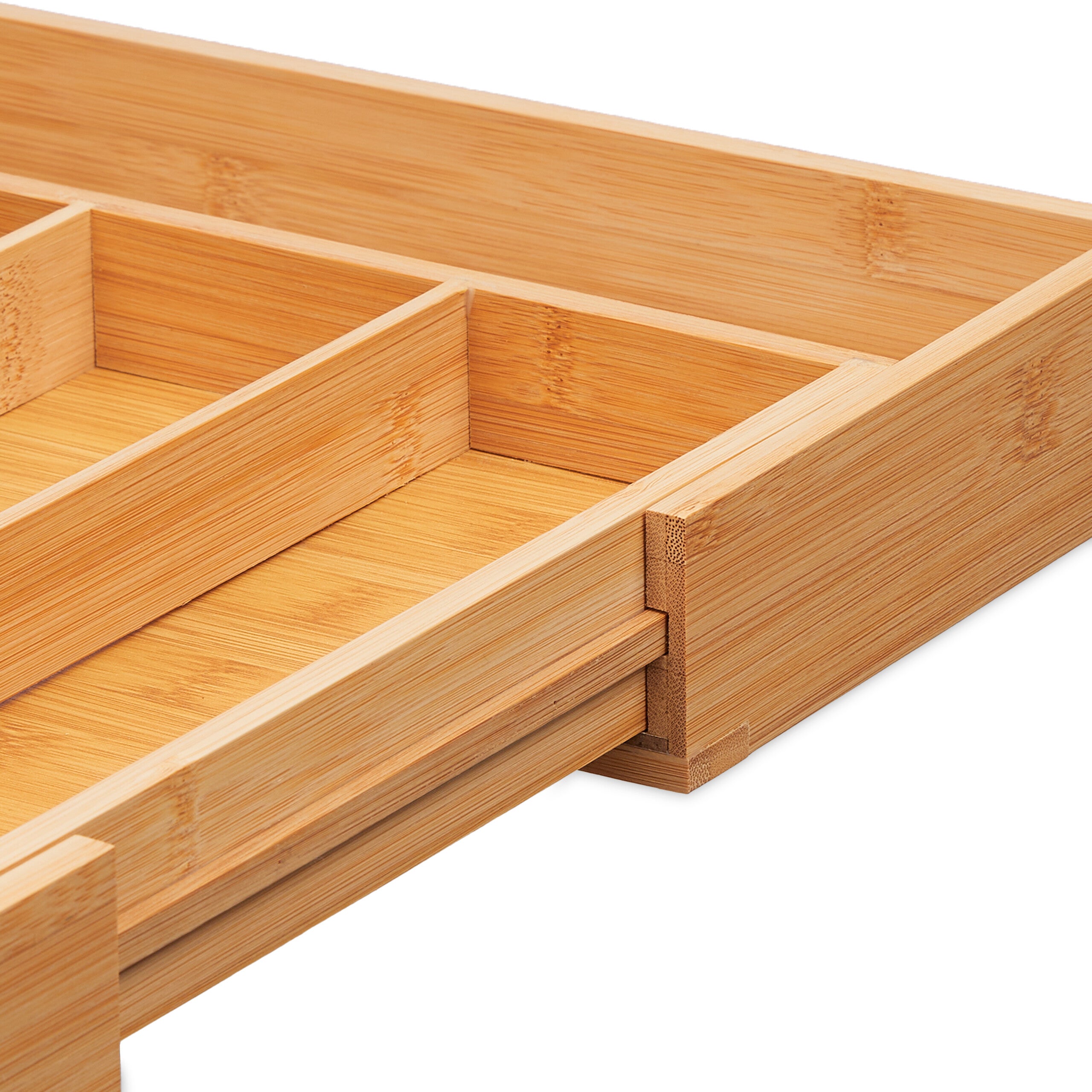 Bac à couverts, extensible, 7-9 compartiments, HxLxP: 5 x 34-50,5 x 44,5 cm, range-couverts en bambou, nature, Relaxdays - 7