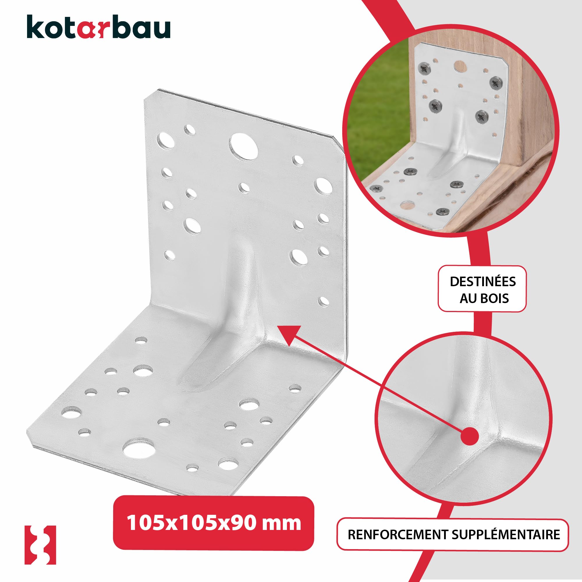 12 szt. Kątownik Ciesielski - Łącznik Budowlany - 105 x 105 x 90 MM - Stal ocynkowana - z Przetłoczeniem - Nierdzewny KOTARBAU - 4