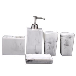 Ensemble Accessoires Salle De Bain 5 Pièces Noir Bambou - Distributeur Savon, Porte Brosse à Dent, Poubelle, Brosse WC Et Plateau