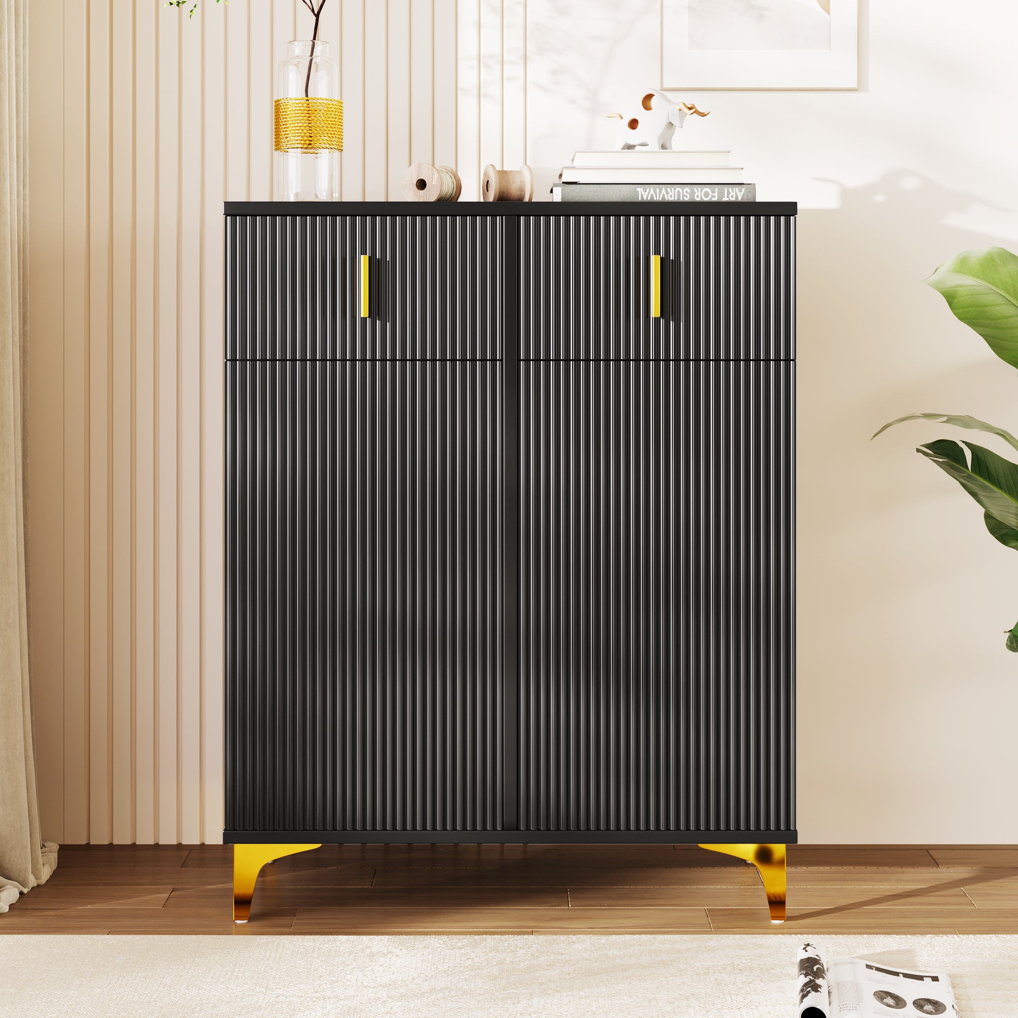Szafka na buty z 4 drzwiami, 2 szufladami - 83 x 35 x 101 cm - Płyta wiórowa - Kolor biały