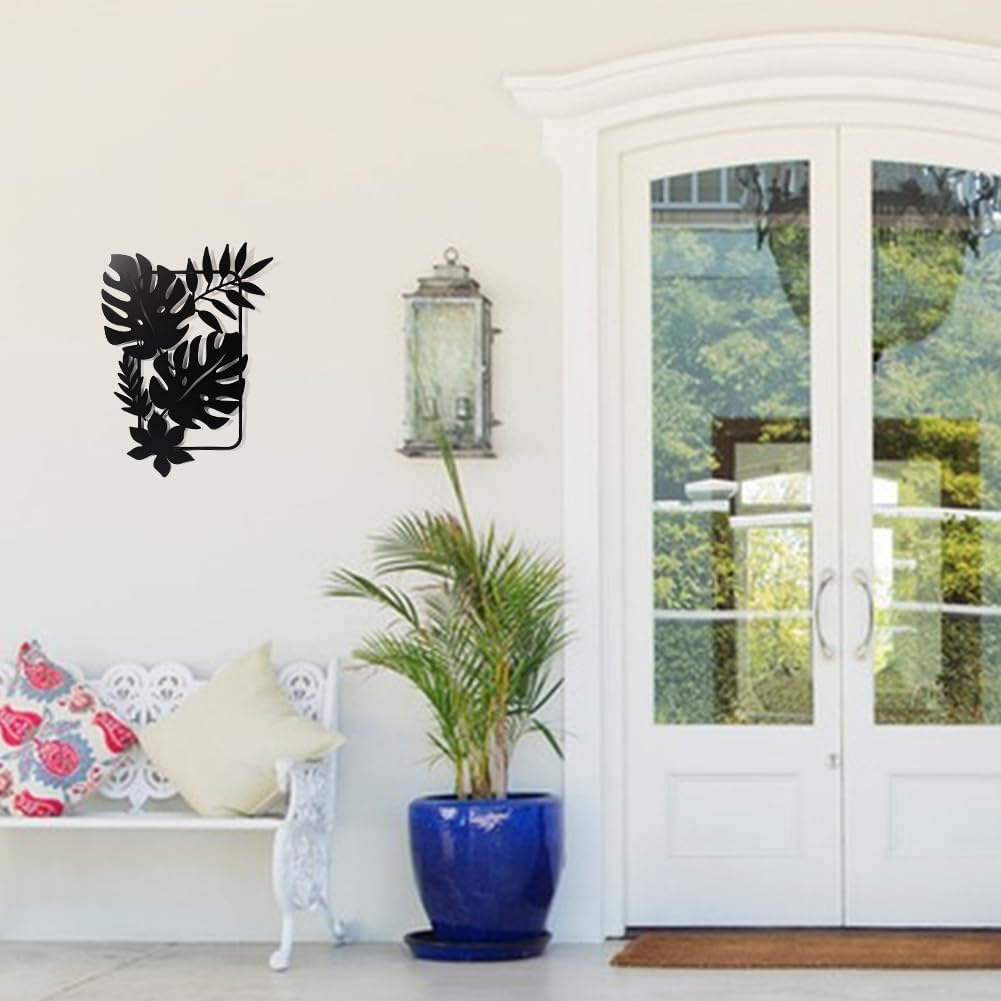 Feuilles de Palmier Décoration Murale en Métal, Noir Tenture Décor Silhouette Mur Art Feuilles Tropicales pour Maison Chambre Salon Salle de Bains Cui - 5