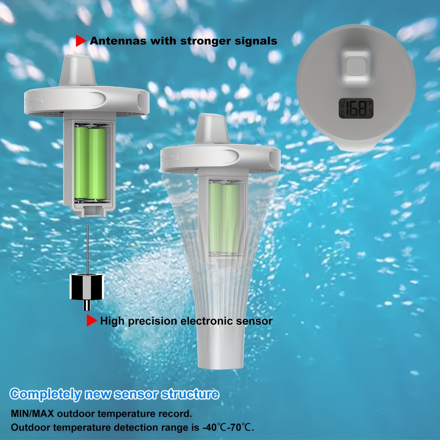 1 thermomètre de piscine sans fil, écran LED, étanche, avec capteur de température, adapté aux piscines (sans pile). - 6