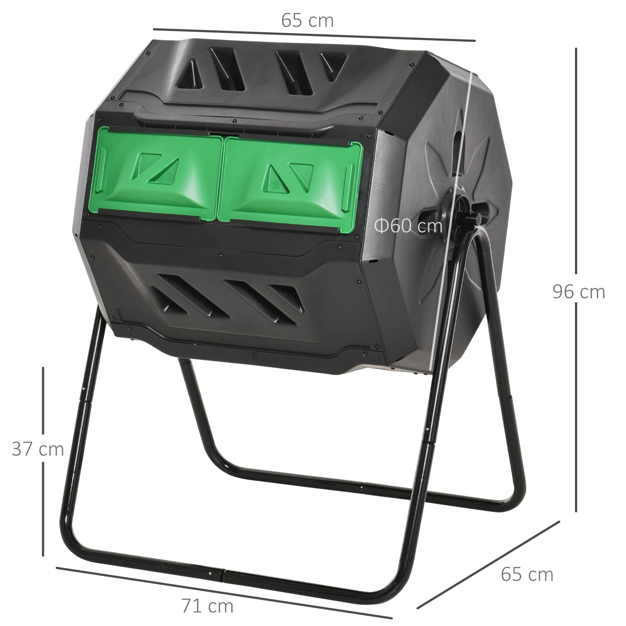 Compostador Giratorio 160L Doble Cámara Acero Negro Verde 71x64x92cm Jardín - 2