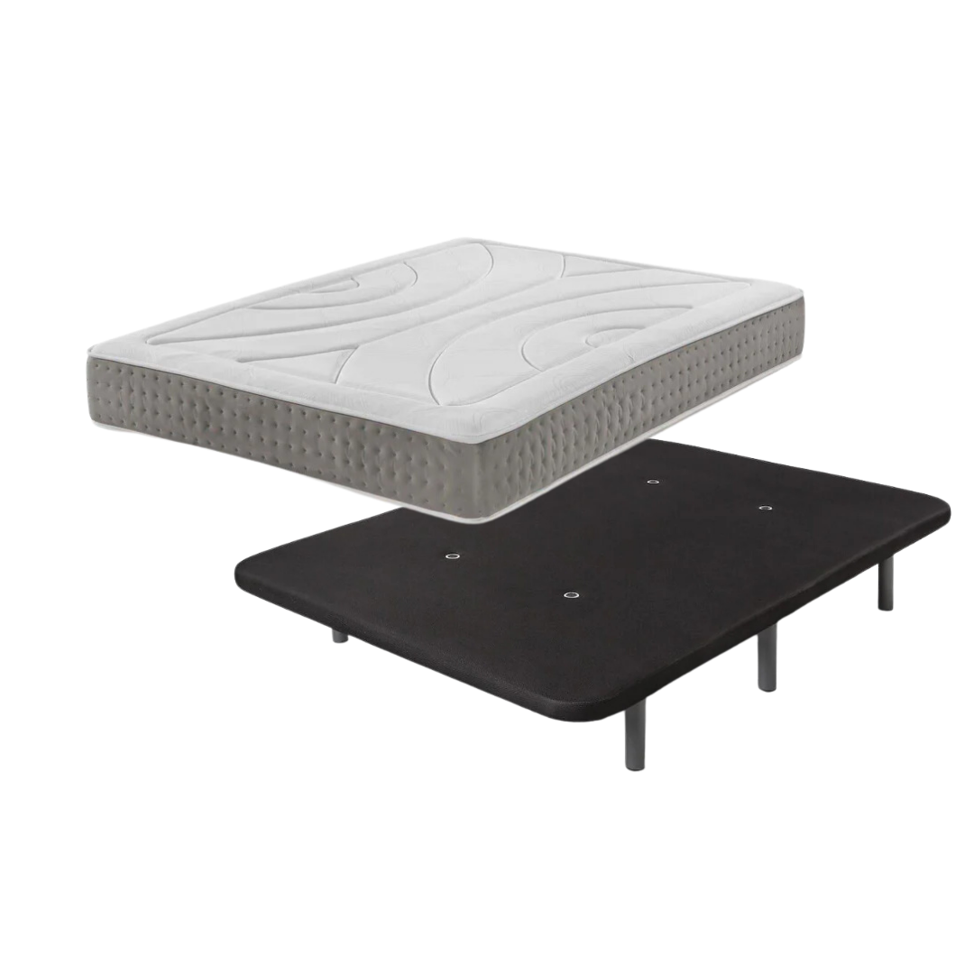 Bezen pack de base tapizada | color negro | + colchón viscoelásticos | 90x190 cm | incluye montaje