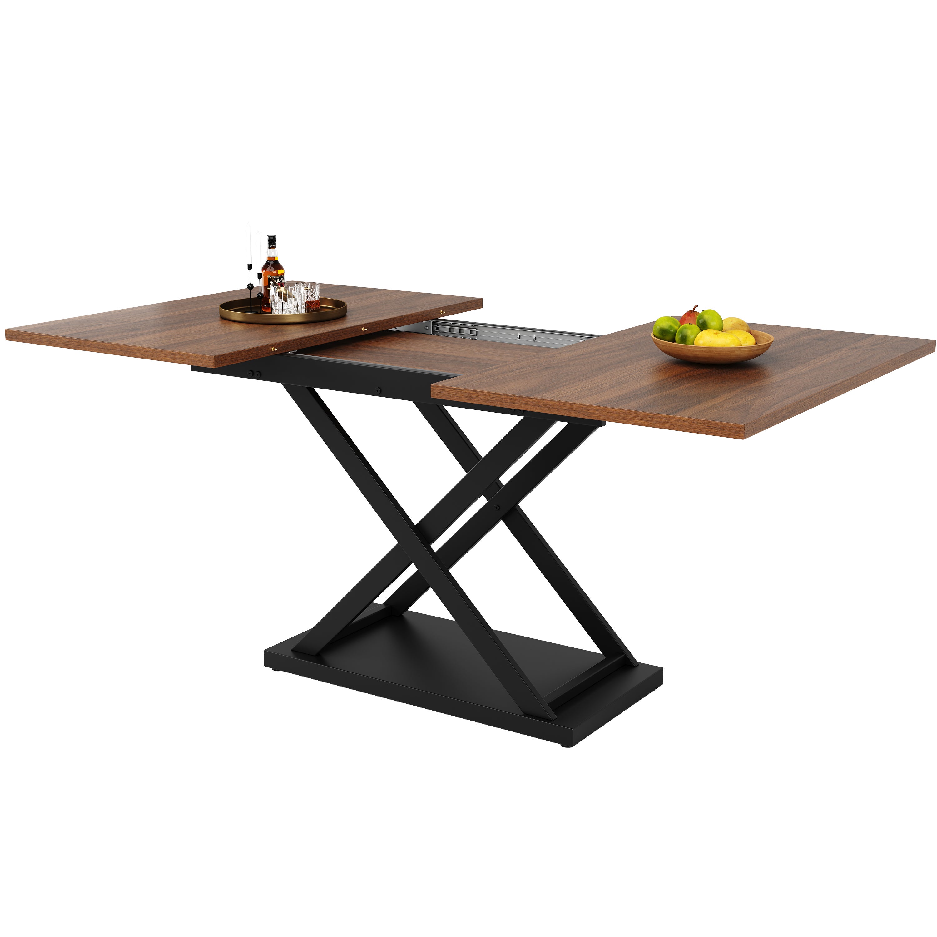Rozkładany stół jadalny dla 4-6 osób - 120/160 x 80 x 75 cm - nogi z płyty MDF i metalu - kolor orzechowy - 7