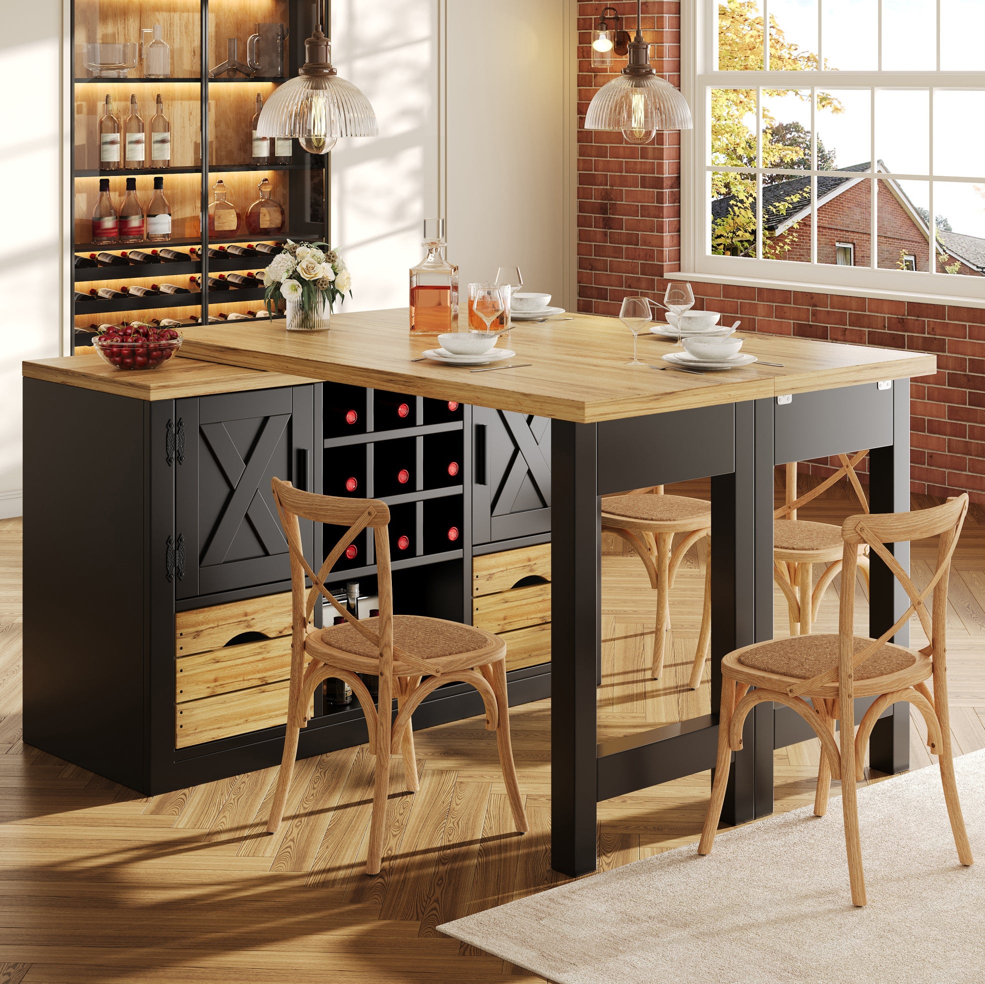 Table de cuisine extensible 120-197x40x72 cm avec buffet pivotant à 360 ...