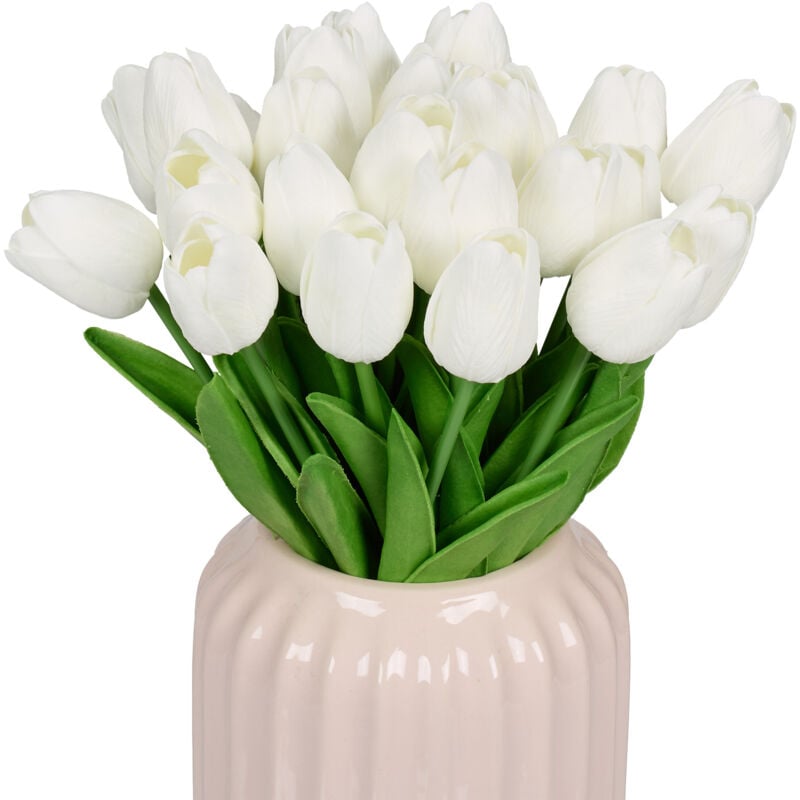 Bukiet 24 sztucznych tulipanów, z tworzywa sztucznego, wysokość każdego: ok. 33,5 cm, biały i zielony