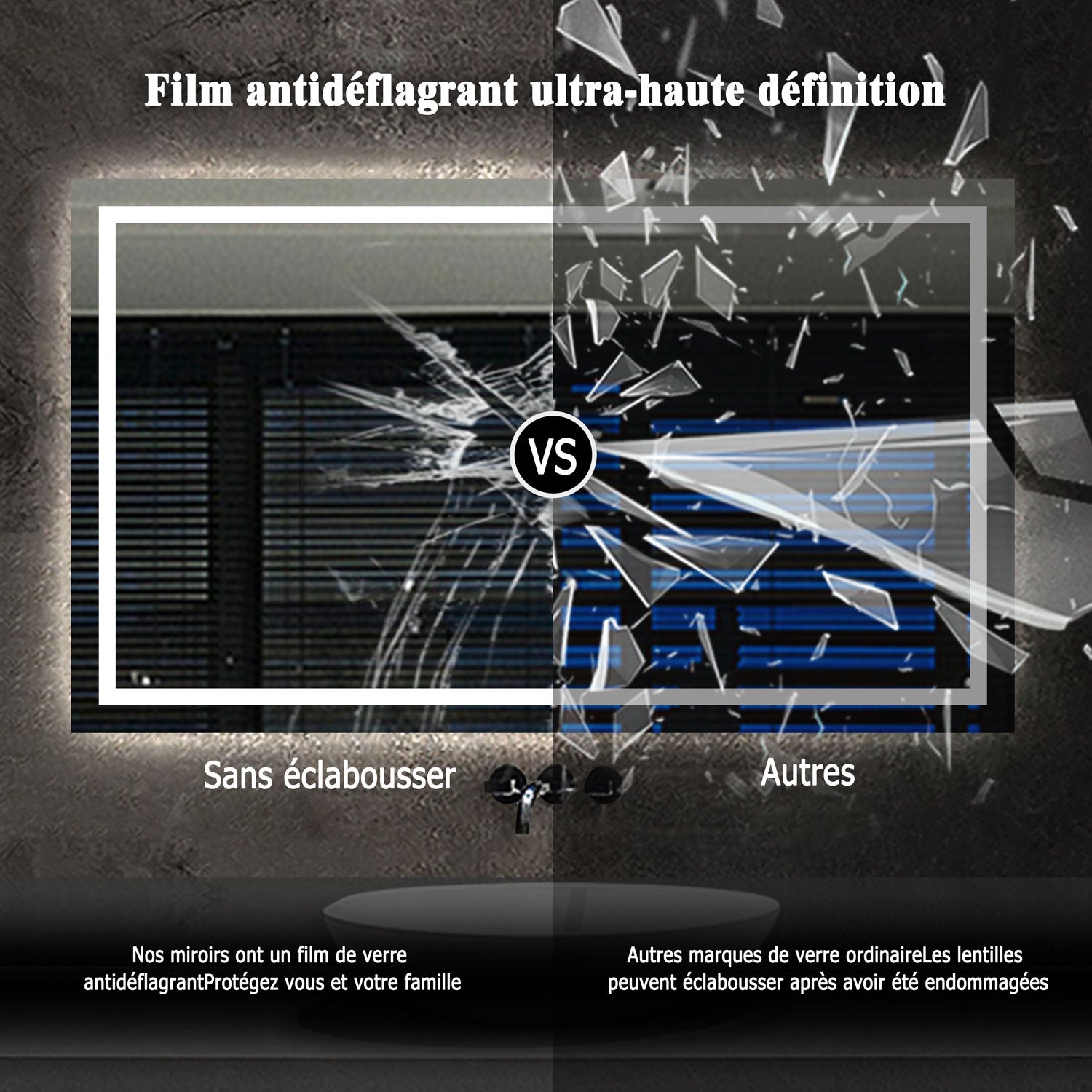 Miroir de salle de bain lumineux L.160 x H.80 cm avec Anti-Buée + 3 Couleurs + Dimmable, Miroir LED Mural - 5