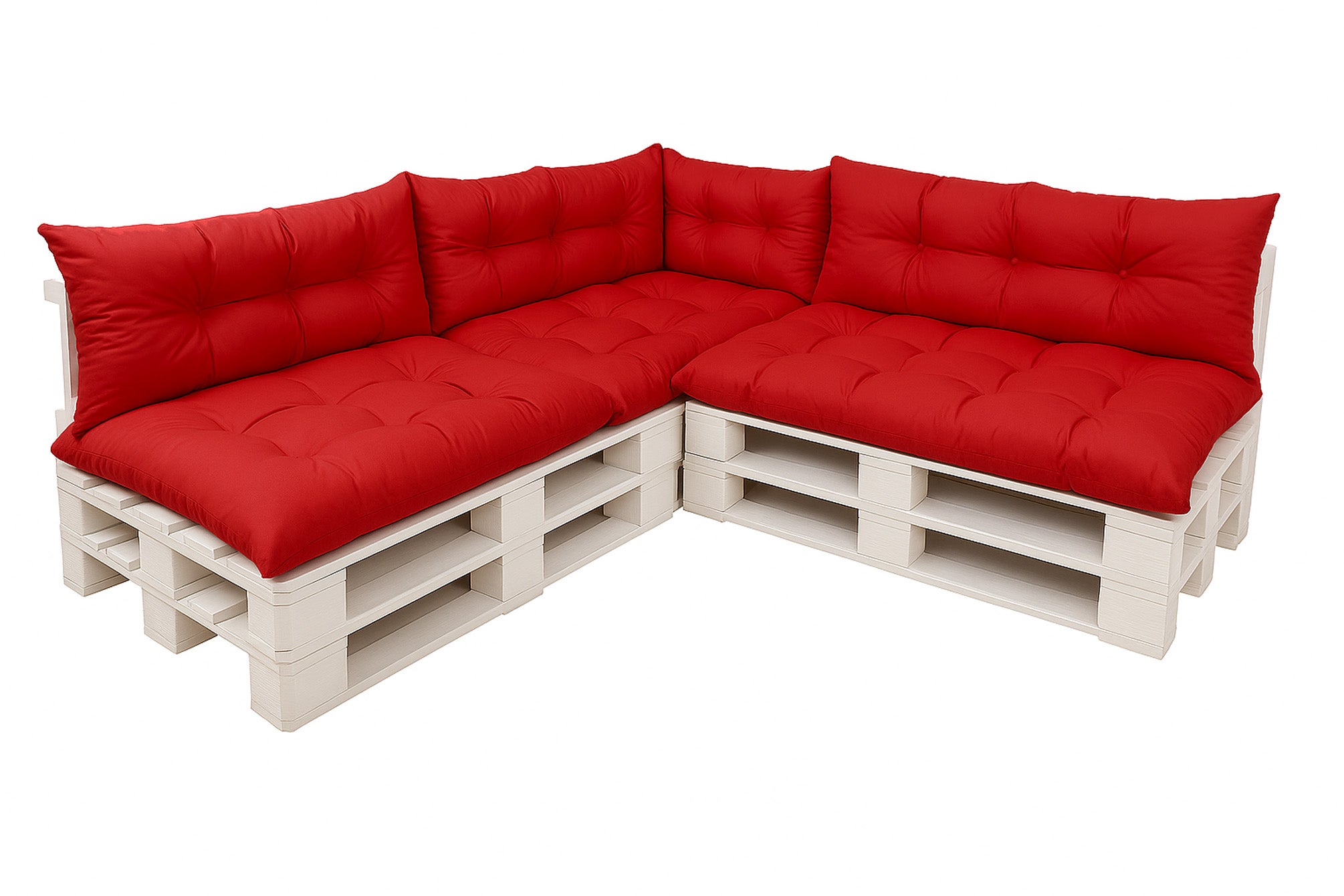 Komplet poduszek ogrodowych na palety 3x120x80cm 3x120x40cm + 60x40cm, wygodne poduszki na meble z palet czerwone