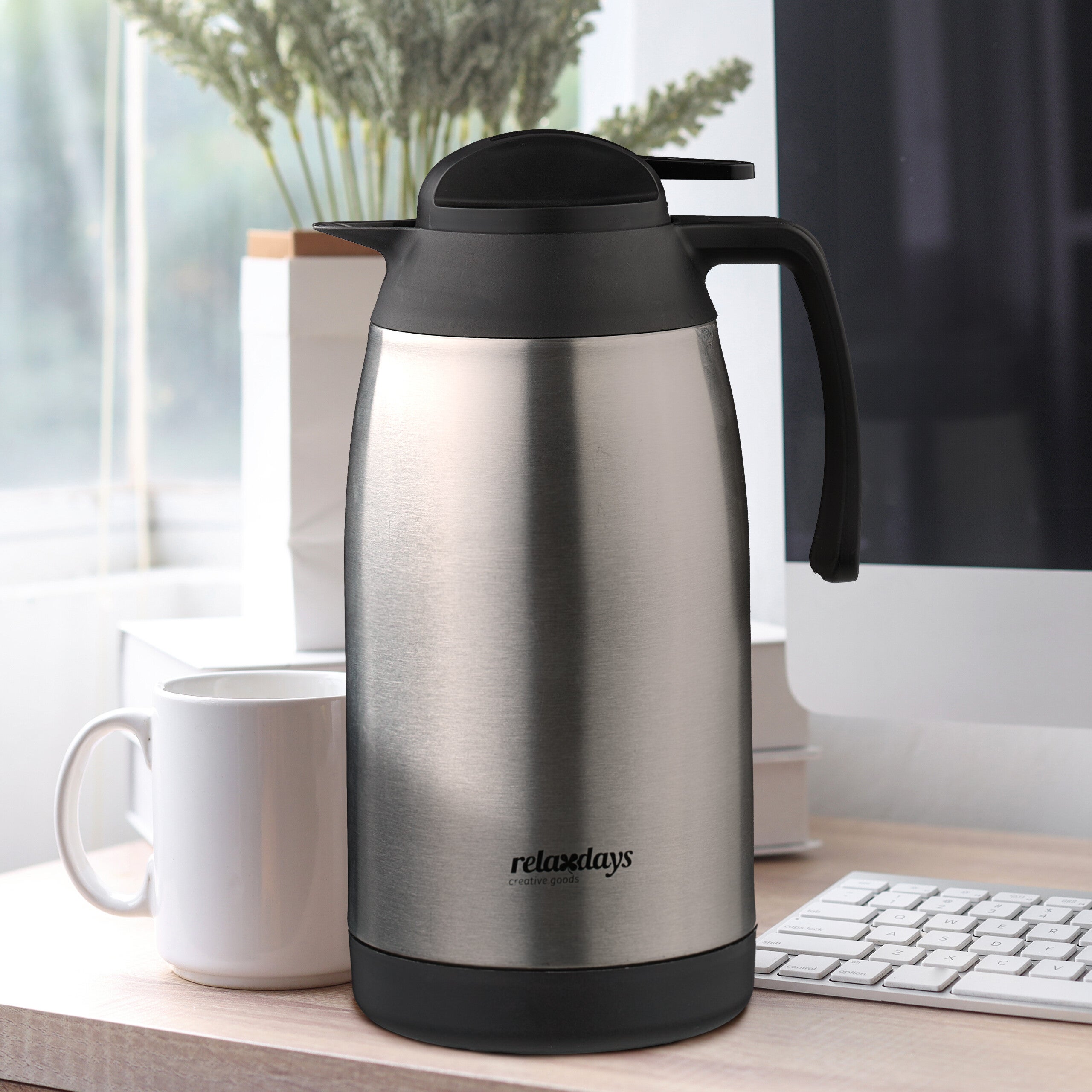Caraffa Termica Relaxdays 2 Litri - Acciaio Inox, Con Pulsante, Per Caffè E Tè Caldi O Freddi