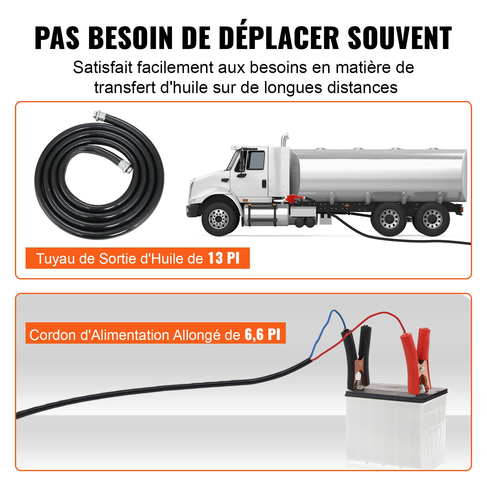 Pompe Transfert Diesel VEVOR 12V 37,8 L/min Pompe Carburant Électrique Buse Auto-Stop Tuyaux Aspiration & Rejet pour Gasoil Huile Kérosène - 5