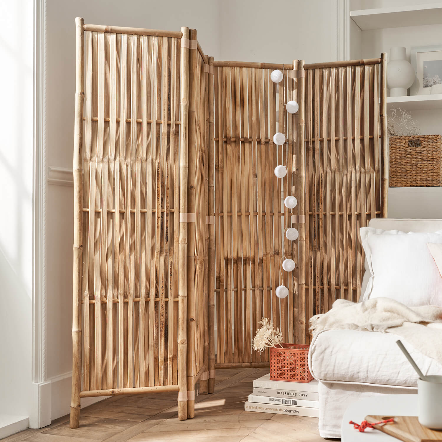 Paravent d'intérieur à 4 panneaux en bambou naturel 180 x 160 cm - 9