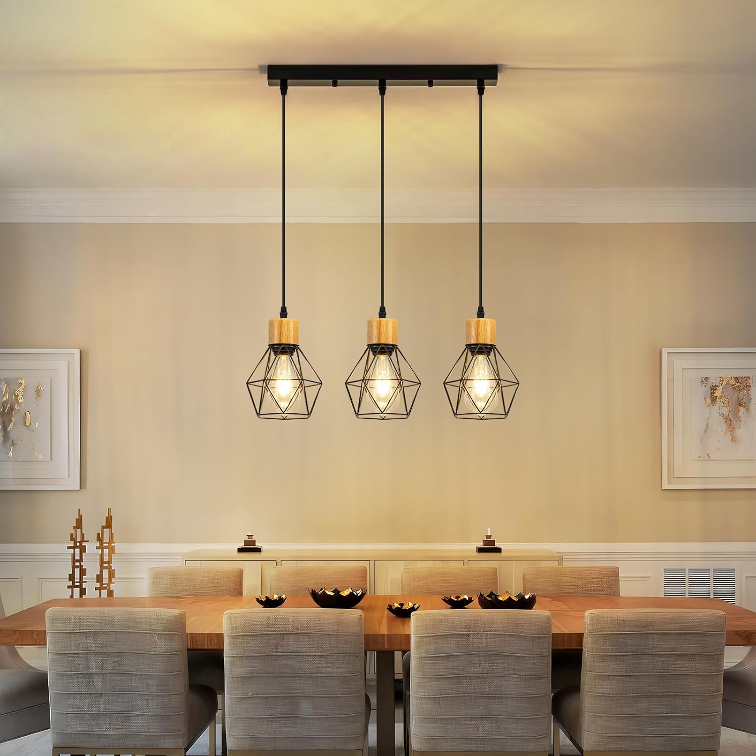 ZMH Lampa wisząca z czarnego metalu w stylu vintage, 3 żarówki E27, brak w zestawie - 7