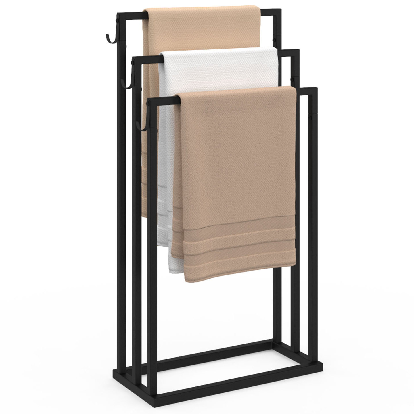 Porte-serviettes sur pied 3 niveaux DALLAS métal noir design industriel - 2